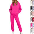 thumbnail image 1 of Women's Pullover Hoodie Sweatsuit 2 Piece Set Long Sleeve Hooded Sweatshirt Straight Leg Sweatpants Athletic Jogging Tracksuit with Pockets Hot Pink XXL, 1 of 2
