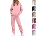 thumbnail image 1 of Women's Pullover Hoodie Sweatsuit 2 Piece Set Long Sleeve Hooded Sweatshirt Straight Leg Sweatpants Athletic Jogging Tracksuit with Pockets Pink XXL, 1 of 6
