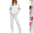 thumbnail image 1 of Women's Pullover Hoodie Sweatsuit 2 Piece Set Long Sleeve Hooded Sweatshirt Straight Leg Sweatpants Athletic Jogging Tracksuit with Pockets White M, 1 of 6