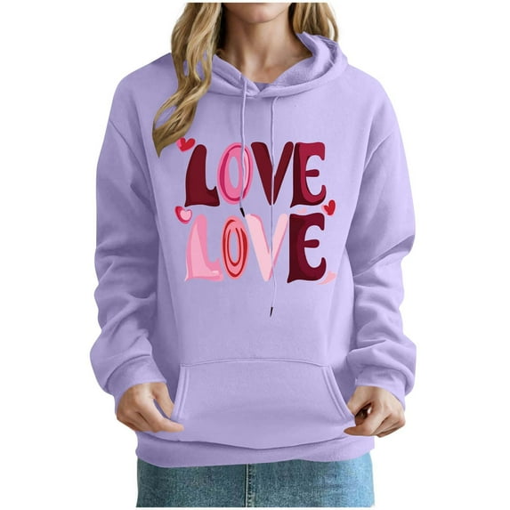 Women's Pullover Hoodie Valentines Day Printed Casual Fall Winter Long Sleeved Hooded Sweatshirt