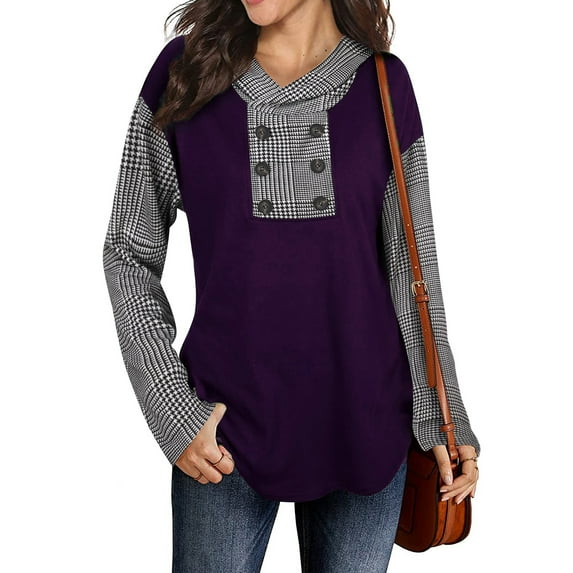Women's Pullover Hoodies Color Block Plaid Shirt Crewneck Sweatshirt Retro Buffalo Plaid Pullover Hoodies Top Casual Hoody Blouse