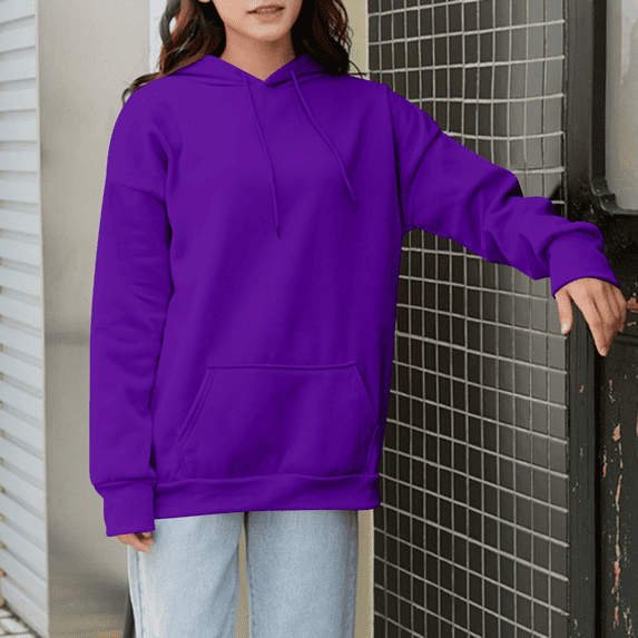 Women's Pullover Hoodies Fashion Solid Color Long Sleeve Fall Tops Crewneck Casual Sweatshirt Drawstring Comfy Tops with Pockets