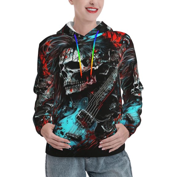 Women's Pullover Hoodies Hooded Sweatshirt with Pocket, Death Skull Rock Heavy Metal Music