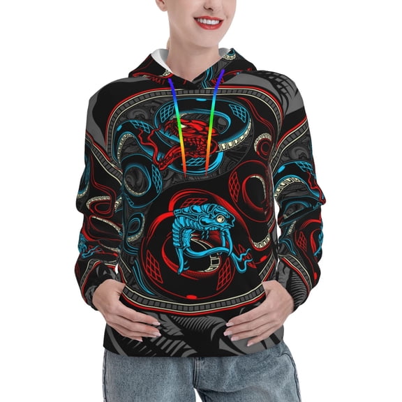 Women's Pullover Hoodies Hooded Sweatshirt with Pocket, Satan Snake Ying Yang