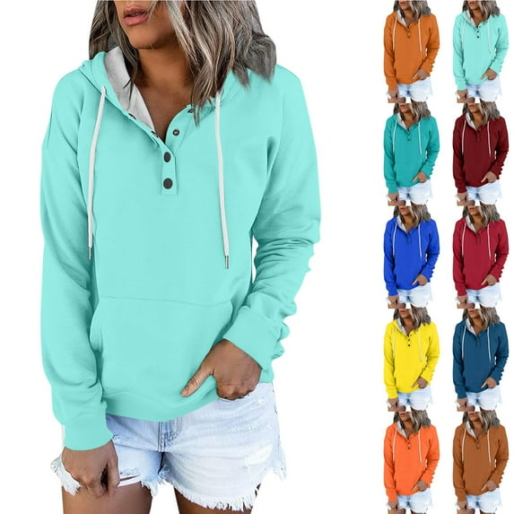 Women's Pullover Hoodies Tops Solid Color Casual Button Down Long Sleeve Pocket Sweatshirts, Versatile Fall Winter Fashion Wear with Comfort Fit and Stylish Design for Daily Use,Red,XL