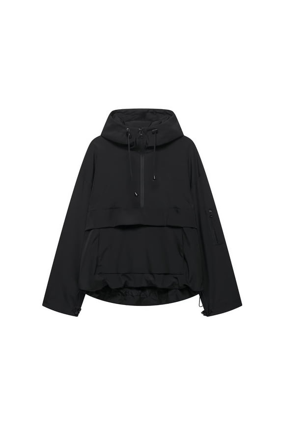 Women’s Pullover Jacket, Oversized Hoodie Half Zip Rain Jacket, Waterproof Hooded Sweatshirt for Outdoor Hiking Camping & Travel Black L