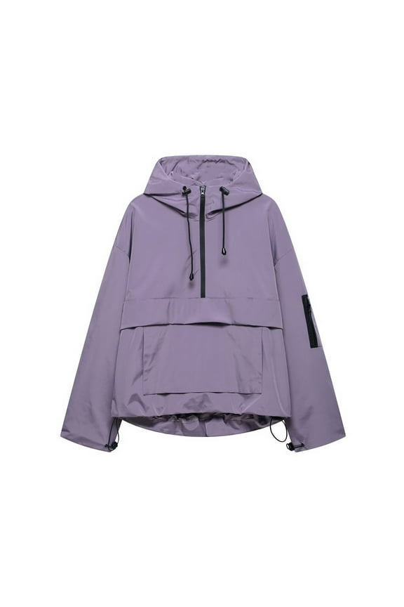 Women’s Pullover Jacket, Oversized Hoodie Half Zip Rain Jacket, Waterproof Hooded Sweatshirt for Outdoor Hiking Camping & Travel Purple M