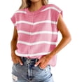 thumbnail image 1 of Women Pullover Knit Sweater Vest Cover Sleeve Vest Striped Round Neck Casual Loose Tops, 1 of 5