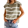 thumbnail image 1 of Women Pullover Knit Sweater Vest Cover Sleeve Vest Striped Round Neck Casual Loose Tops, 1 of 5