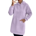 thumbnail image 1 of Women's Pullover Long Hooded with Pocket Tunic Sweatshirt Casual Hoodie Dress Loungewear Streetwear Purple M, 1 of 9
