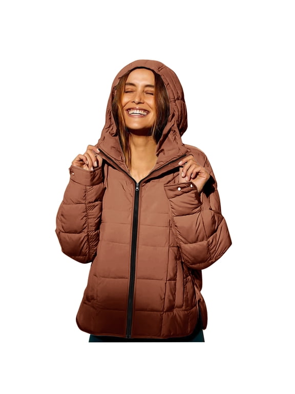 Women's Pullover Puffer Jacket Quilted Sleeve Uniform Solid Color Casual Winter Warm Hoodie Padded Coat With Pocket Basic Fall Clothes Fashion Outfits Clothing