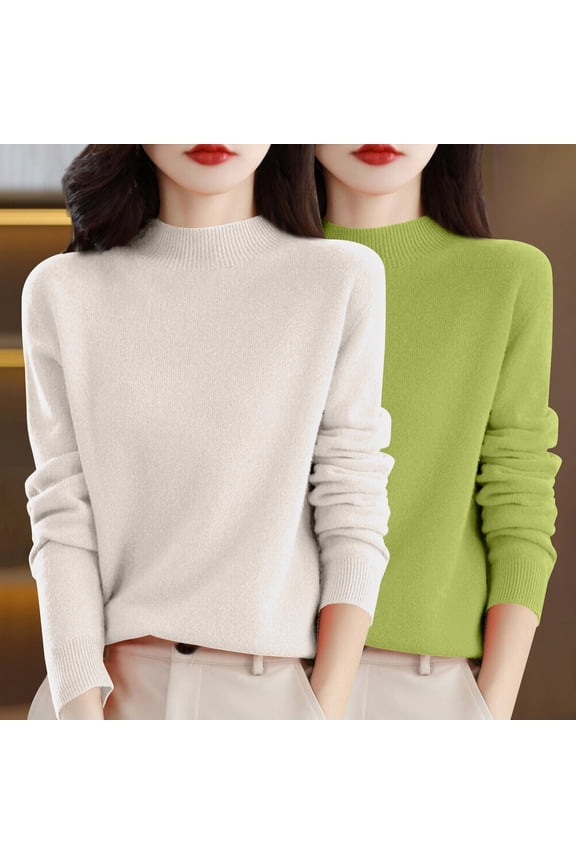 Women's Pullover Sweater Autumn And Winter 2Pc Solid Color Soft And Comfortable Round Neck Pullover,Beige Women's Pullover Sweater M