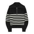 thumbnail image 1 of Women's Pullover Sweater Autumn Winter Casual Striped Lapel Style Half Zipper Comfortable Knit Top, 1 of 3