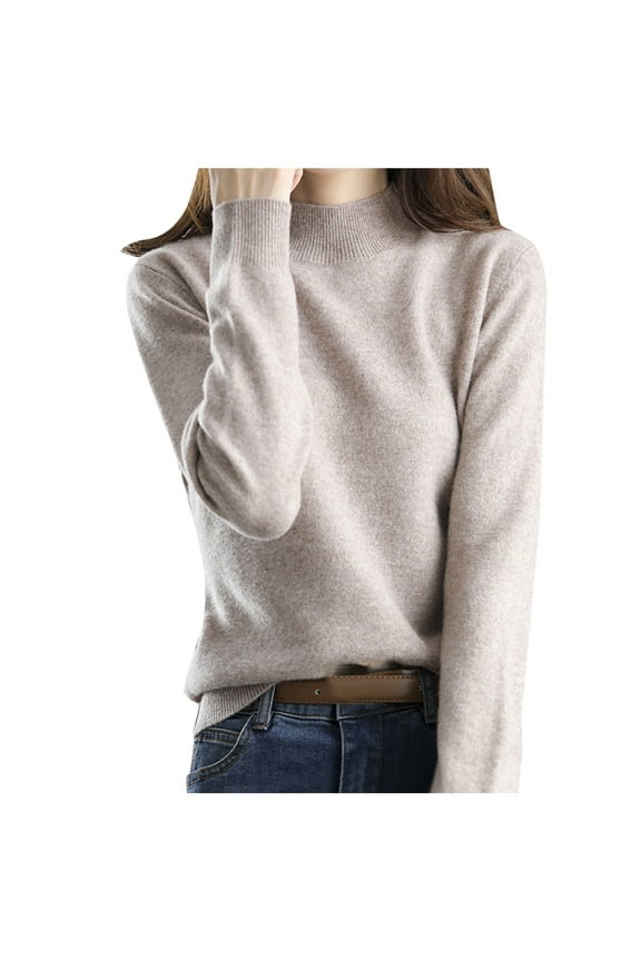 Women's Pullover Sweater 2025 New Half High Collar Knitted Sweater Women's Autumn And Winter Short Pullover Solid Color Loose Sweater Thickened Bottoming Shirt Dropshipping