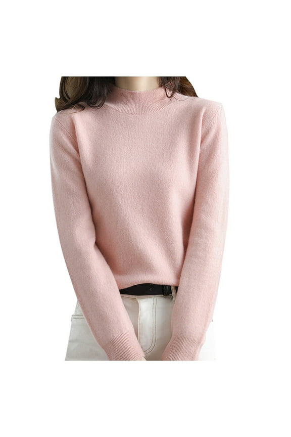Women's Pullover Sweater 2025 New Half High Collar Knitted Sweater Women's Autumn And Winter Short Pullover Solid Color Loose Sweater Thickened Bottoming Shirt Dropshipping