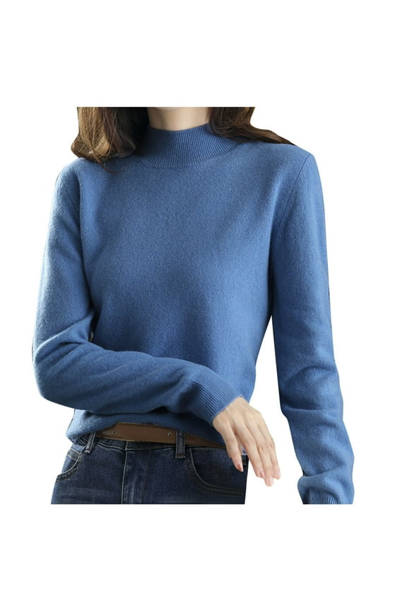 Women's Pullover Sweater 2025 New Half High Collar Knitted Sweater Women's Autumn And Winter Short Pullover Solid Color Loose Sweater Thickened Bottoming Shirt Dropshipping