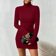 thumbnail image 1 of Women's Pullover Sweater Dress Long Lantern Sleeve Turtle Neck Cute Ribbed Knit Bodycon Mini Short Dress 2025 Fall, 1 of 7