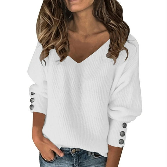 Women's Pullover Sweater Fashion Knitted Long Sleeve Blouse Elegant Soft Casual Warm Top with Bow Solid Buttons