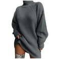 thumbnail image 1 of Women's Pullover Sweater Fashion Mid Length Raglan Sleeve Solid Color Turtleneck Sweater Dress for Stylish Casual Outfits and Seasonal Wear, 1 of 5