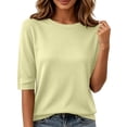 thumbnail image 1 of Women's Pullover Sweater Half Sleeve For Elbow Length Crew Neck Loose Blouse Summer Casual Lightweight Plus Size 1/2 Sleeve Shirts, 1 of 5
