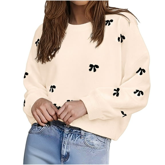 Women's Pullover Sweater Simple Pattern Fashion Long Sleeve Crew Neck Casual Loose Sweaters Fall Winter Top (L, Khaki)