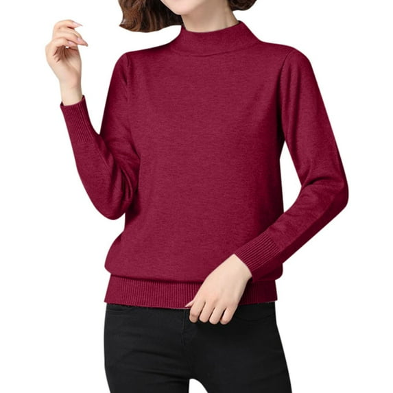 Women's Pullover Sweater Slim Fit Half High Neck Knitted Top Solid Color Casual Comfortable Spring Autumn Winter Turtleneck Blouse