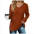 thumbnail image 1 of Women's Pullover Sweater Solid Color Knit V Neck Long Sleeve Fashionable Apparel for Women, 1 of 5