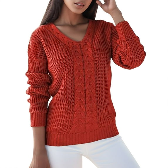 Women's Pullover Sweater Solid Color Long Sleeve V Neck Knit Casual Design for Everyday Wear Fashionable Comfort