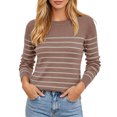 thumbnail image 1 of Women's Pullover Sweater Striped Crewneck Knit Fall Winter Slim Fit Lightweight Tops Loose Casual Sweaters, 1 of 4