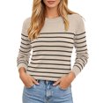 thumbnail image 1 of Women's Pullover Sweater Striped Crewneck Knit Fall Winter Slim Fit Lightweight Tops Loose Casual Sweaters, 1 of 4