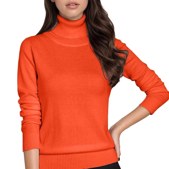 Women's Pullover Sweater Turtleneck Solid Color Knitted Long Sleeve Winter Tops Loose Casual Sweaters
