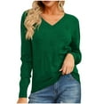 thumbnail image 1 of Women's Pullover Sweater V-Neck Long Sleeve Shirt Oversized Solid Color Fall Blouse Casual Loose Fit Sweatshirt (Army Green L), 1 of 5