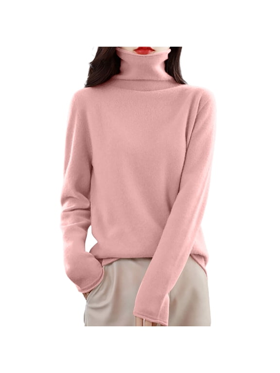 Women's Pullover Sweater Winter Warm Knit Turtleneck Top Soft Wool Blend Long Sleeve Slim Fit Casual Sweater For Ladies