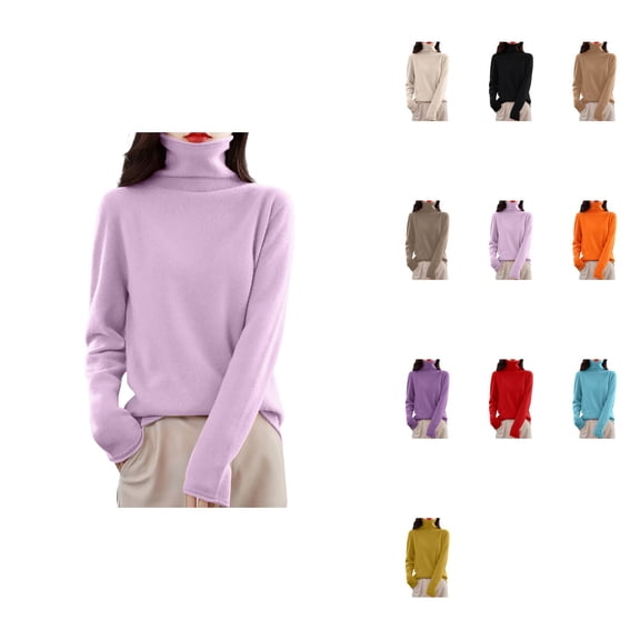 Women's Pullover Sweater Winter Warm Knit Turtleneck Top Soft Wool Blend Long Sleeve Slim Fit Casual Sweater For Ladies