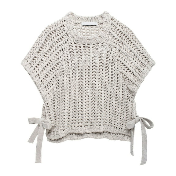Women's Pullover Sweater With Decorative Side Panels Open Knit Round Neckline For All Seasons