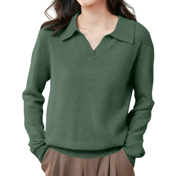 Women's Pullover Sweater Women'S Collar Pullover Sweater With Collar Long Sleeved Knitted Base Elegant Temperament Inner Top, Women's Pullover Sweater L