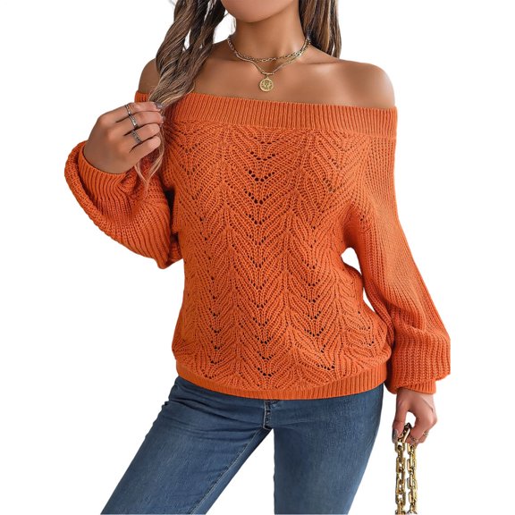 Women's Pullover Sweaters Knitted Lantern Sleeve Off Shoulder Sweater Solid Color Top Casual Fashion Clothes