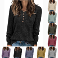 thumbnail image 1 of Women's Pullover Sweaters Lightweight Knit Pullover Henley Button Long Sleeve Casual and Trendy Outfits Winter Fashion Clothing, 1 of 8