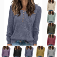 thumbnail image 1 of Women's Pullover Sweaters Lightweight Knit Pullover Henley Button Long Sleeve Casual and Trendy Outfits Winter Fashion Clothing, 1 of 8