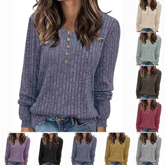 Women's Pullover Sweaters Lightweight Knit Pullover Henley Button Long Sleeve Casual and Trendy Outfits Winter Fashion Clothing