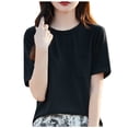 thumbnail image 1 of Women's Pullover Sweaters, Short Sleeve Sweatshirts for Women Summer Fashion Knitted Solid Color Crewneck Fall Sweater, 1 of 3
