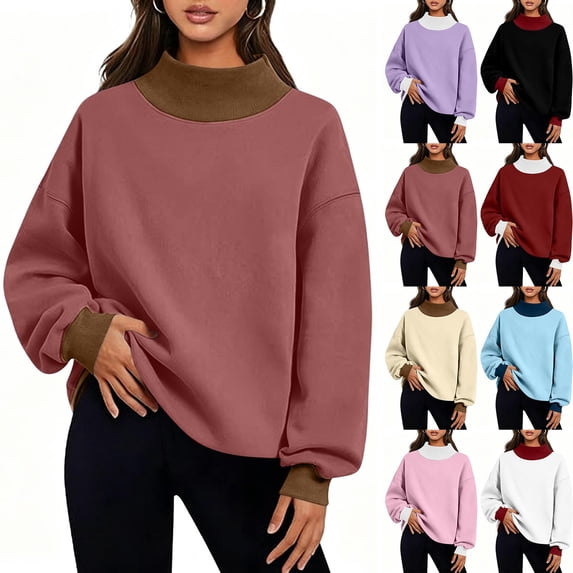 Women's Pullover Sweatshirt Oversized Loose Turtleneck Long Sleeve Pullover Solid Blouse Sweatshirt Tops