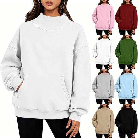 Women's Pullover Sweatshirt Oversized Loose Turtleneck Long Sleeve Pullover Solid Blouse Sweatshirt Tops