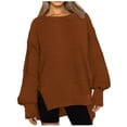 thumbnail image 1 of Women's Pullover Sweatshirt Round Neck Brown Pullover Long Sleeve Casual Hoodless Blouse Up to 65% off!, 1 of 6