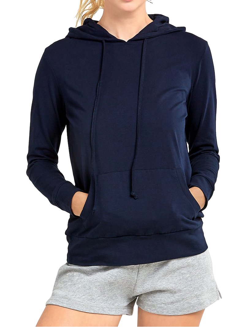 Sofra Women's Cotton Thin Pullover Fashion Sweatshirt Hoodie (Navy