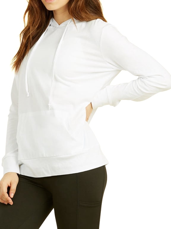 Women's Pullover Thin Cotton Light Hoodie Sweater (White, S)