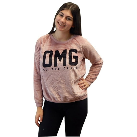 Women's Pullover Top Microfiber Plush Woobie Sweatshirt (Size Large, OMG No One Cares)