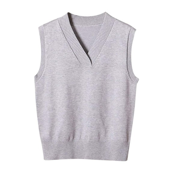 Women's Pullover Vest Casual Knit Sleeveless Classic Fit Cuff Fall Winter Warm Sweaters Plain Trendy Basic Layer (M, Gray)