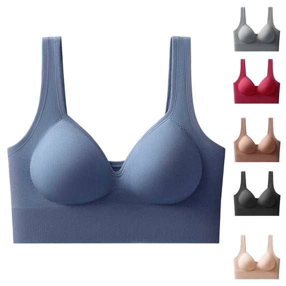 Women's Pullover Wireless Bra, Full Coverage Seamless Underwear, Wide Shoulder Straps Design, Soft Comfort Bralette | VerBelle,Beige L
