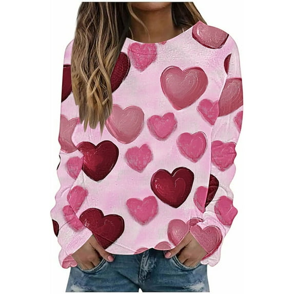 Women's Pullover for Valentines Day Cute Heart Sweatshirts Holiday Casual Crewneck Long Sleeve Tops